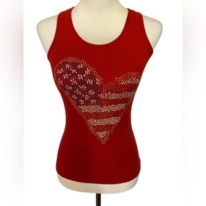 Chebery USA red ribbed racerback tank top w/red, white & blue studs. USA made.